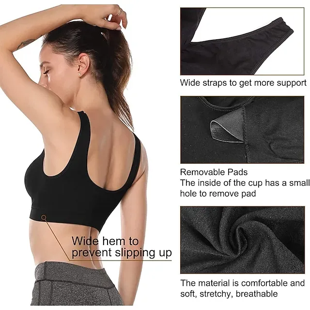 3 Packs Sports Bra for Women High Support with Removable Pad Wireless Yoga Fitness Gym Workout Bra Top Sport Activewear High Impact Breathable Comfortable Stretchy