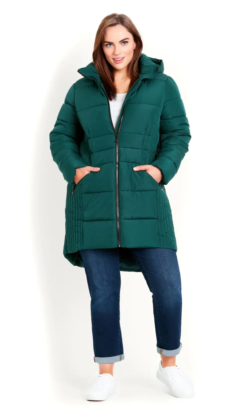 Evans Green Puffer Midi Coat