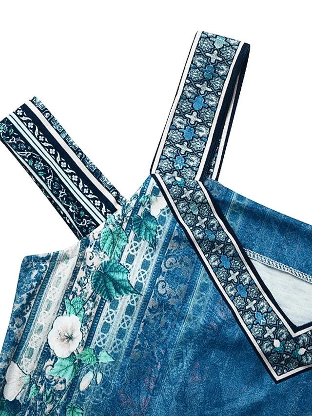 Women's Casual Dress Ethnic Dress Summer Dress Floral Tribal Cut Out Print V Neck Mini Dress Active Fashion Outdoor Daily Short Sleeve Regular Fit Red Blue Green Summer Spring S M L XL XXL