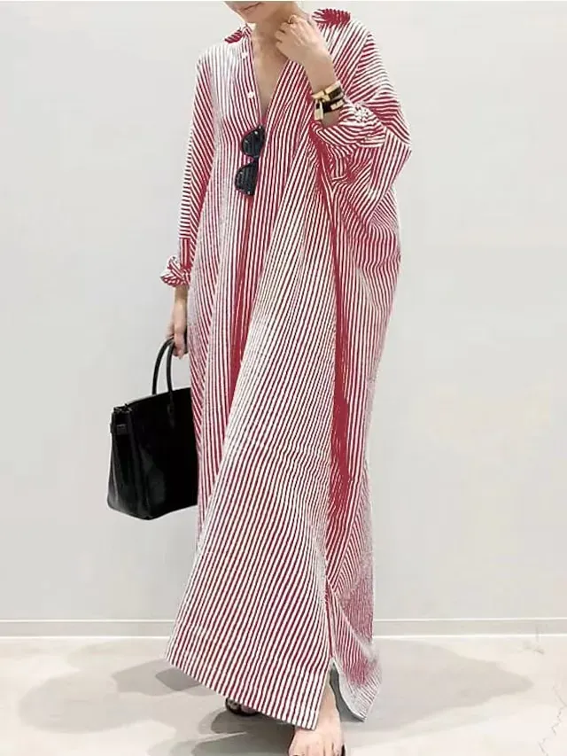 Women‘s Casual Dress Shirt Dress Cotton Dress Shift Dress Maxi long Dress Cotton Basic Casual Outdoor Winter Dress Daily Shirt Collar Button Split Long Sleeve Summer Winter Fall Spring 2023