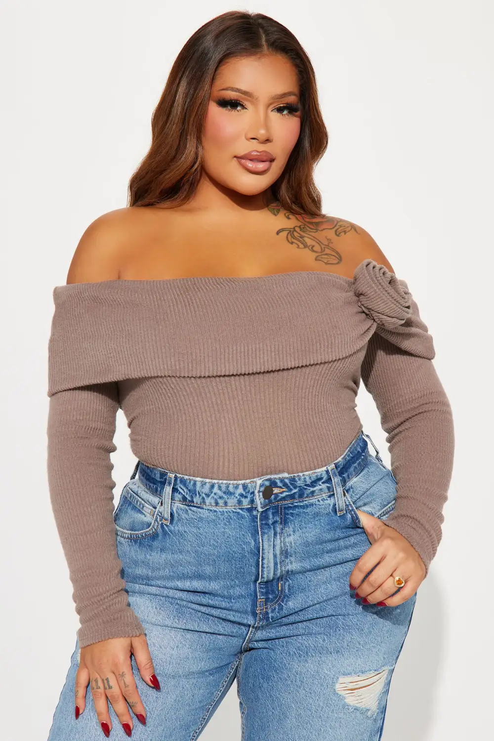 Rosa Off Shoulder Bodysuit - Grey