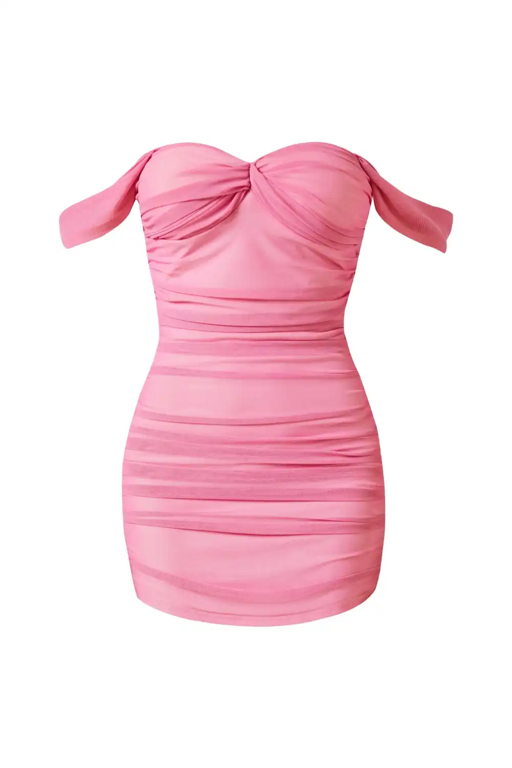 Pink Pleated One Shoulder Slim Fit Dress