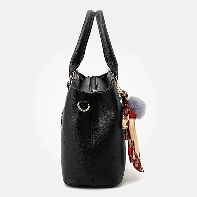 Women's Handbag Crossbody Bag Satchel Top Handle Bag PU Leather Daily Zipper Pom-pom Solid Color Wine Black Pink