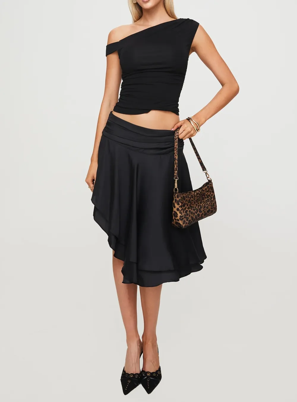 Black Asymmetrical Wrap Mini Skirt