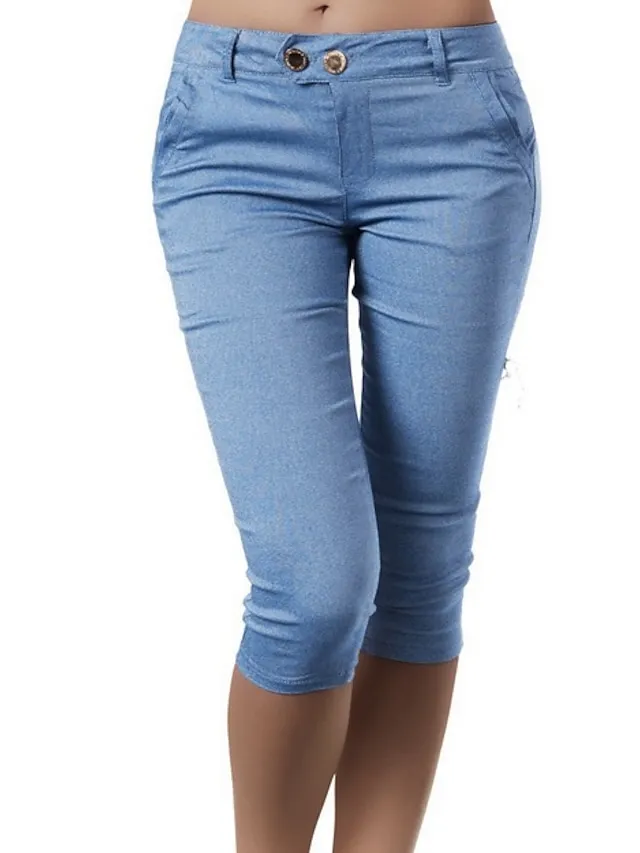 Women's Basic Essential Capri shorts Slacks Classic Capris Pants Office / Career Dailywear Micro-elastic Solid Colored Mid Waist Slim Green White Black Blue Khaki S M L XL XXL