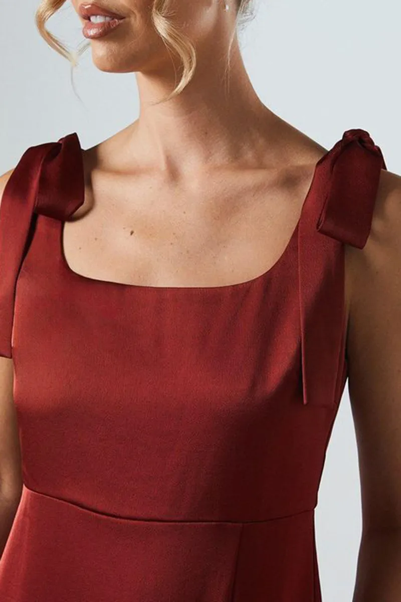 Casual Style Satin Tie Shoulder Dress