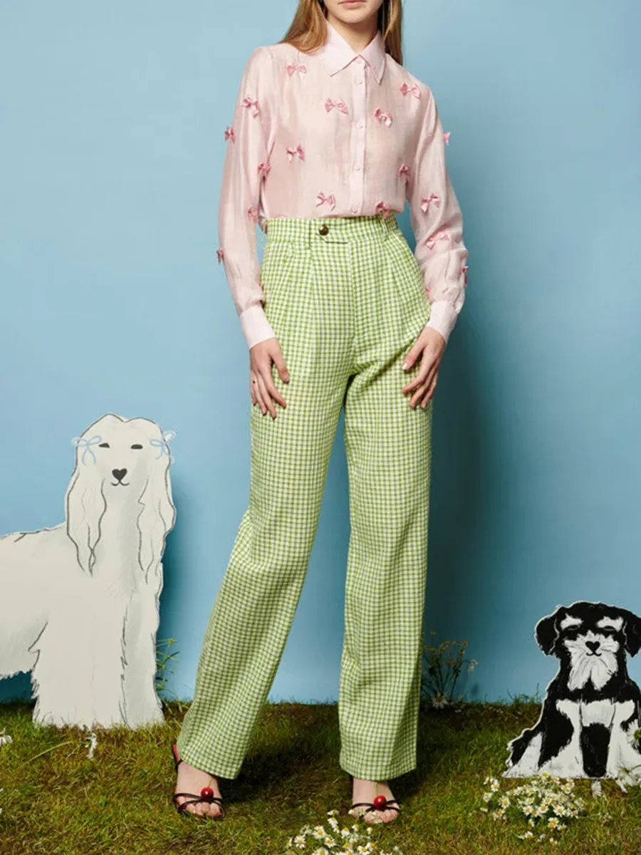 Wide-Leg Gingham Trousers