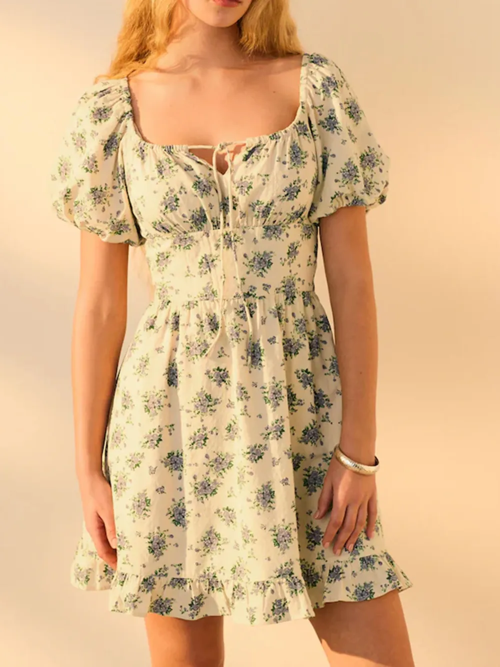 Summer Fresh Bubble Sleeve Pure Cotton Dress