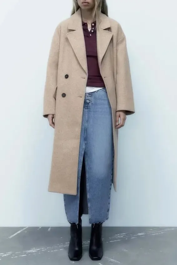 Elegant Solid Double Breasted Lapel Coat