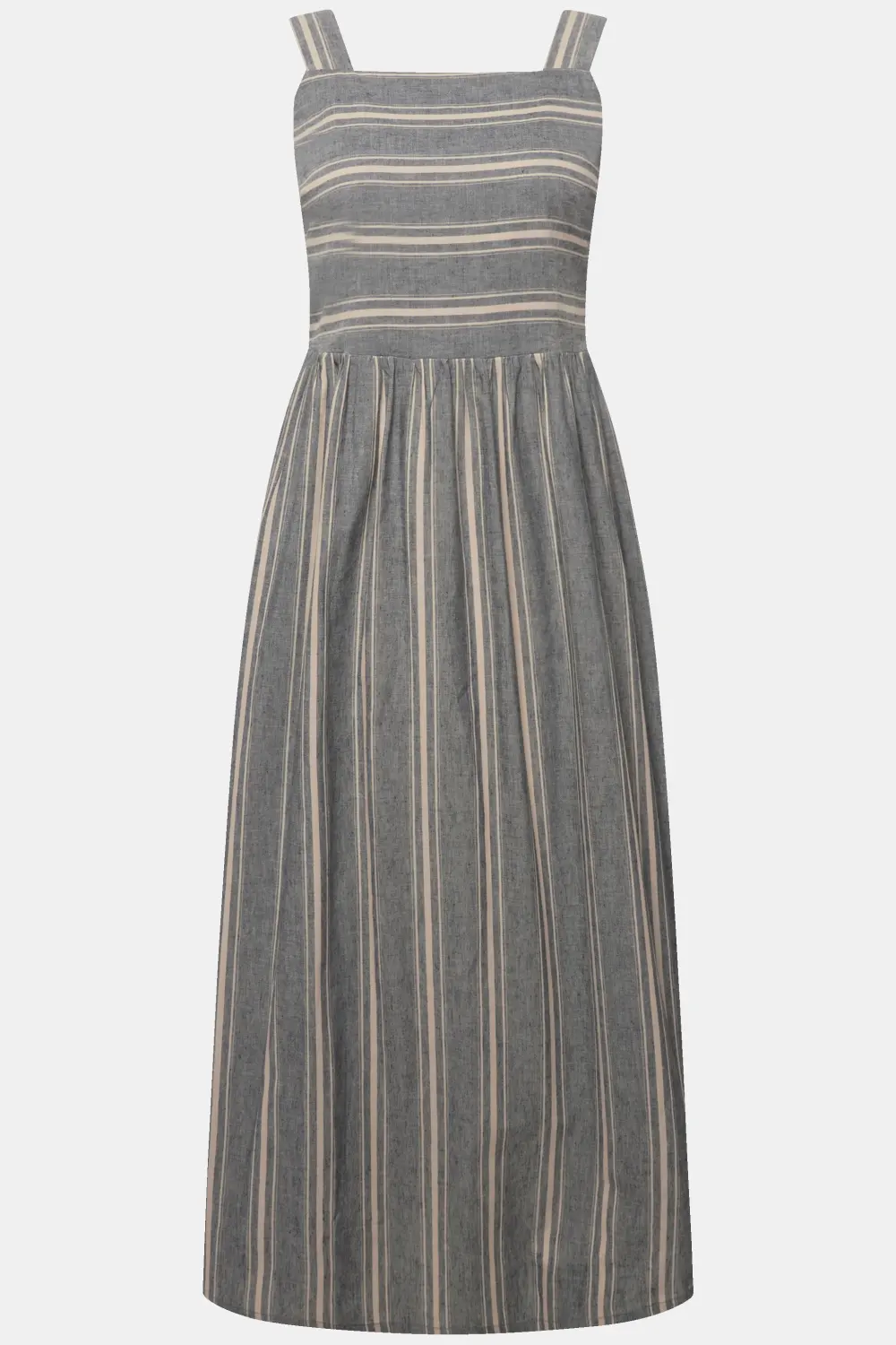 Maxikleid, Streifen, Carree-Ausschnitt, ärmellos, Leinenmix