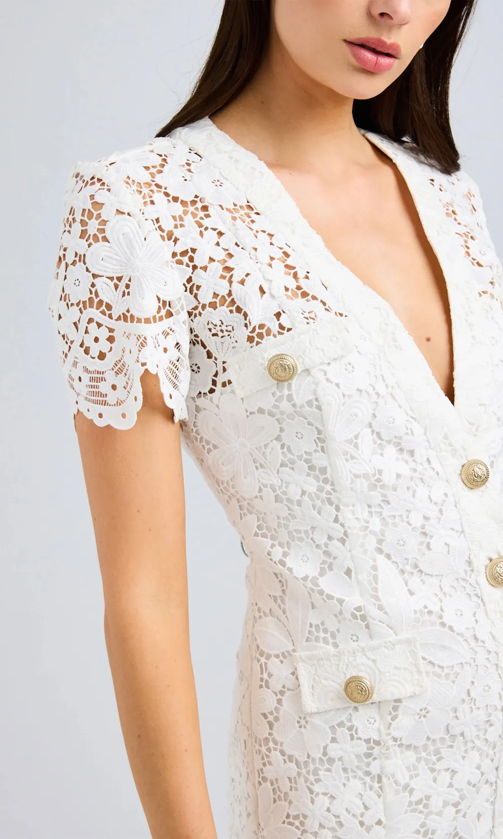 Lace V-Neck Short Sleeve Dress