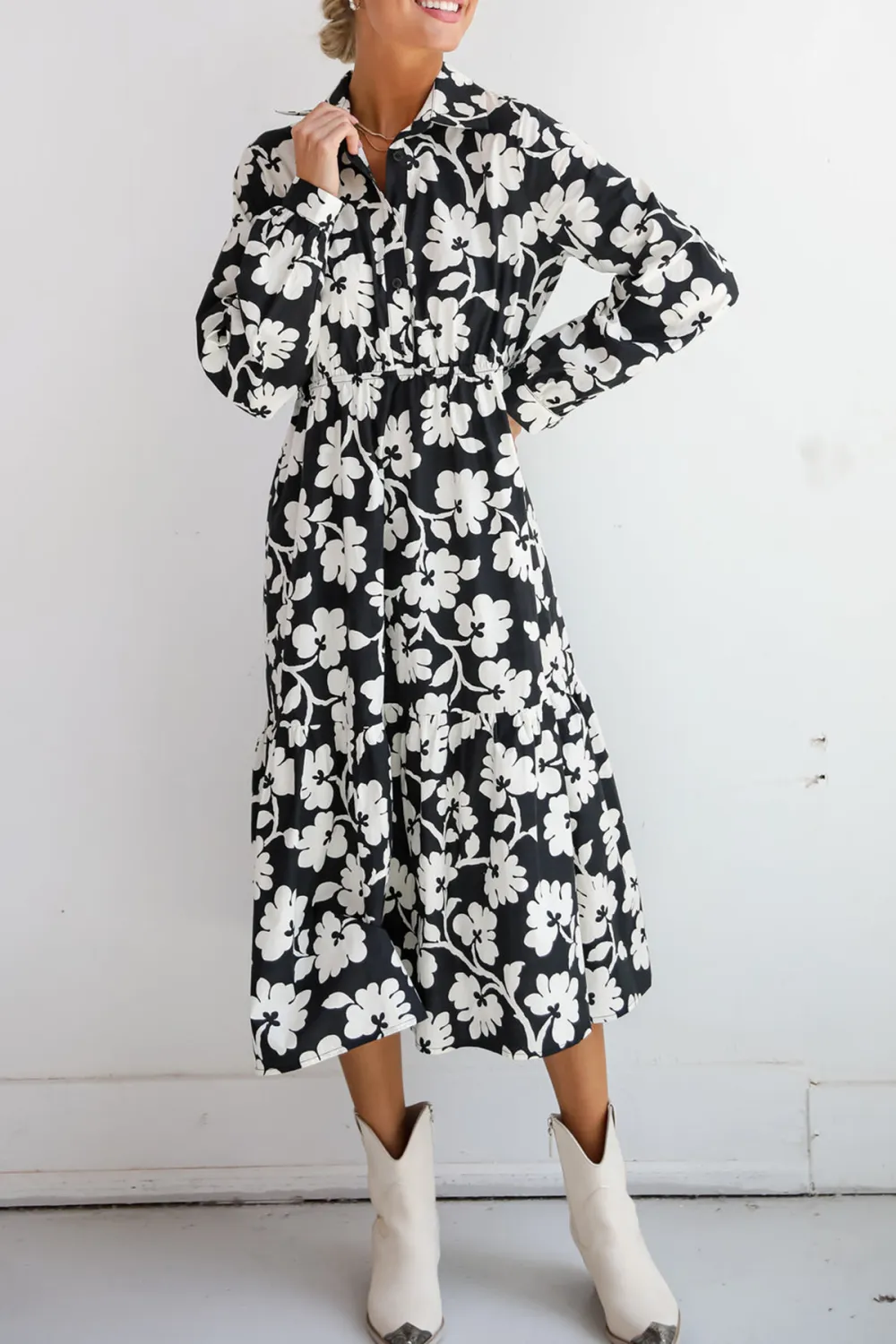 Charmed Perfection Black Floral Midi Dress