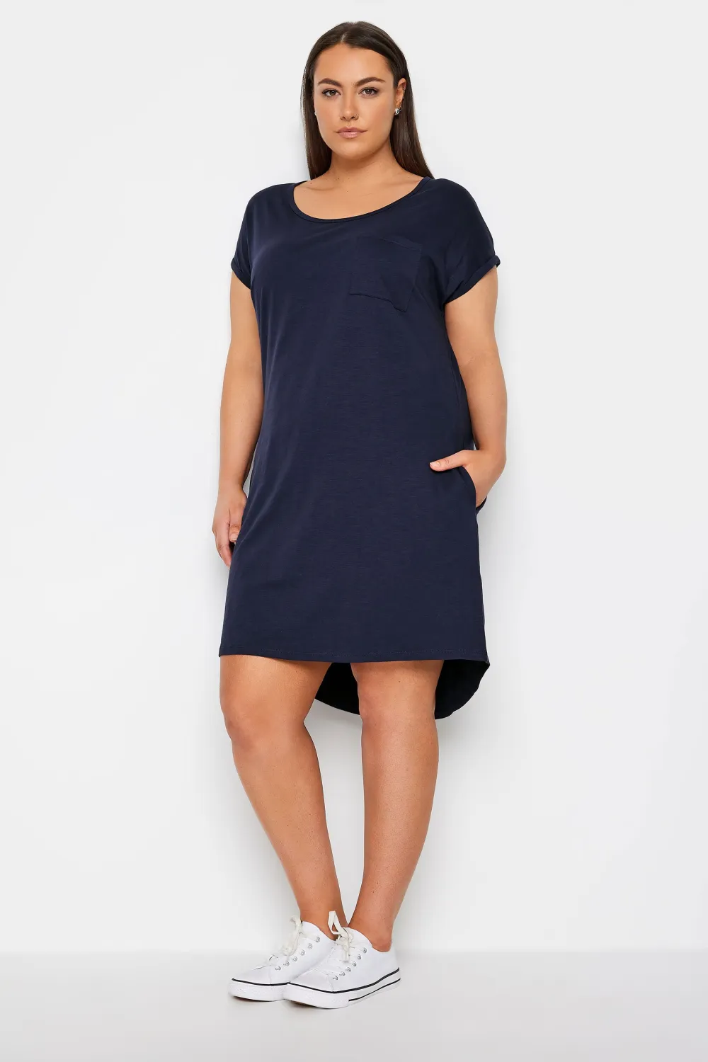 Evans Navy Blue Dipped Hem T-Shirt Dress