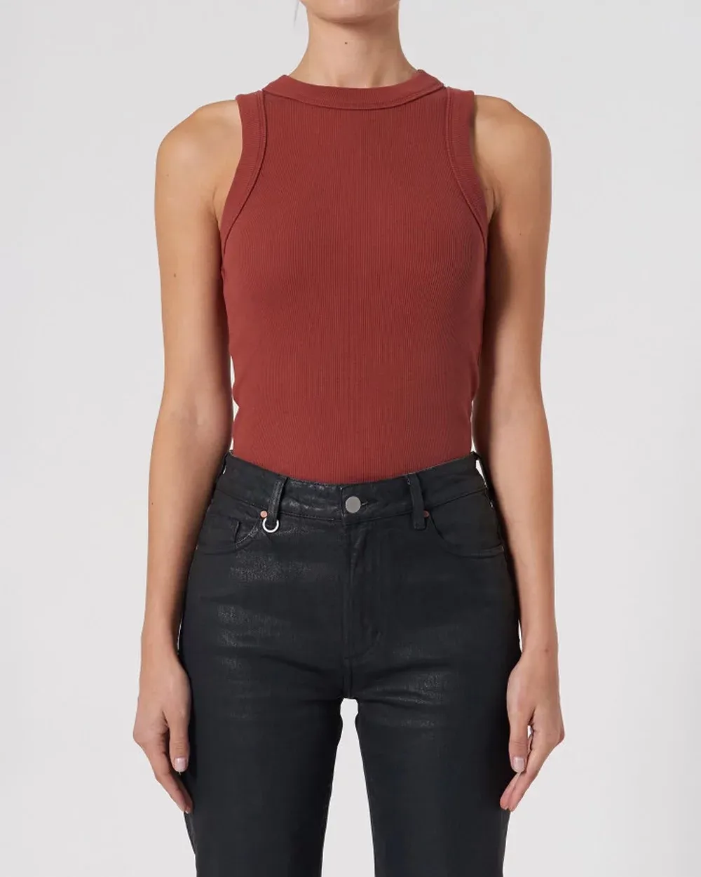 Plain white round neck striped vest