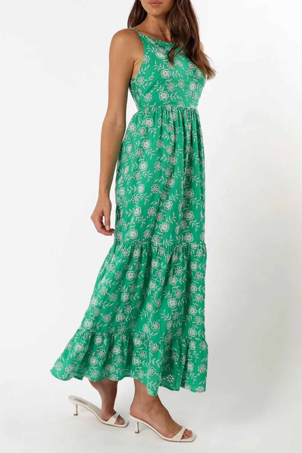 GREEN EYELET MAXI DRESS