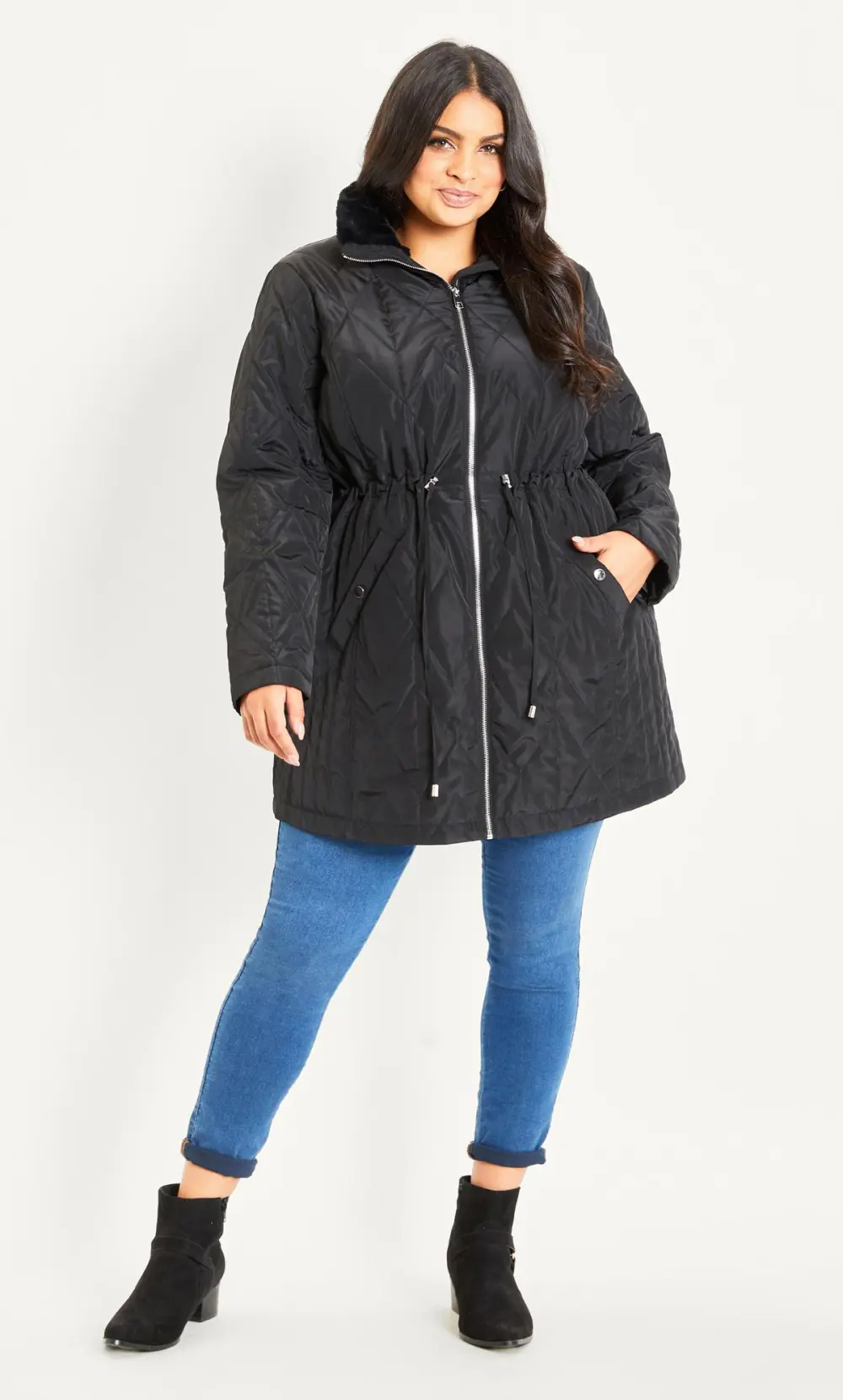 Evans Black Quilted Parka Coat