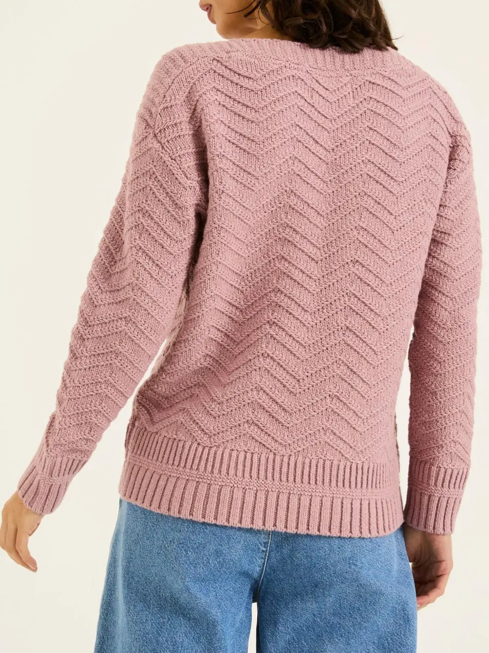 Mid Pink Textured Knitted Jumper