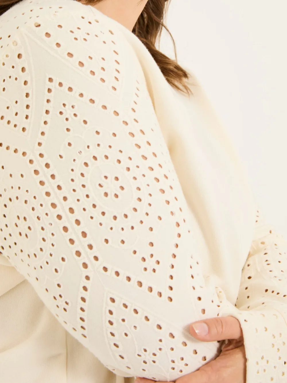 Ivory Broderie Crew 100% Cotton Sweatshirt