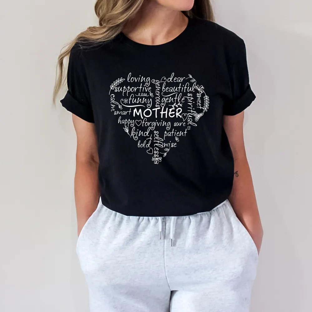 Loving Dear Supportive Beautiful Funny Mother Print Round Neck Short Sleeve T-Shirt