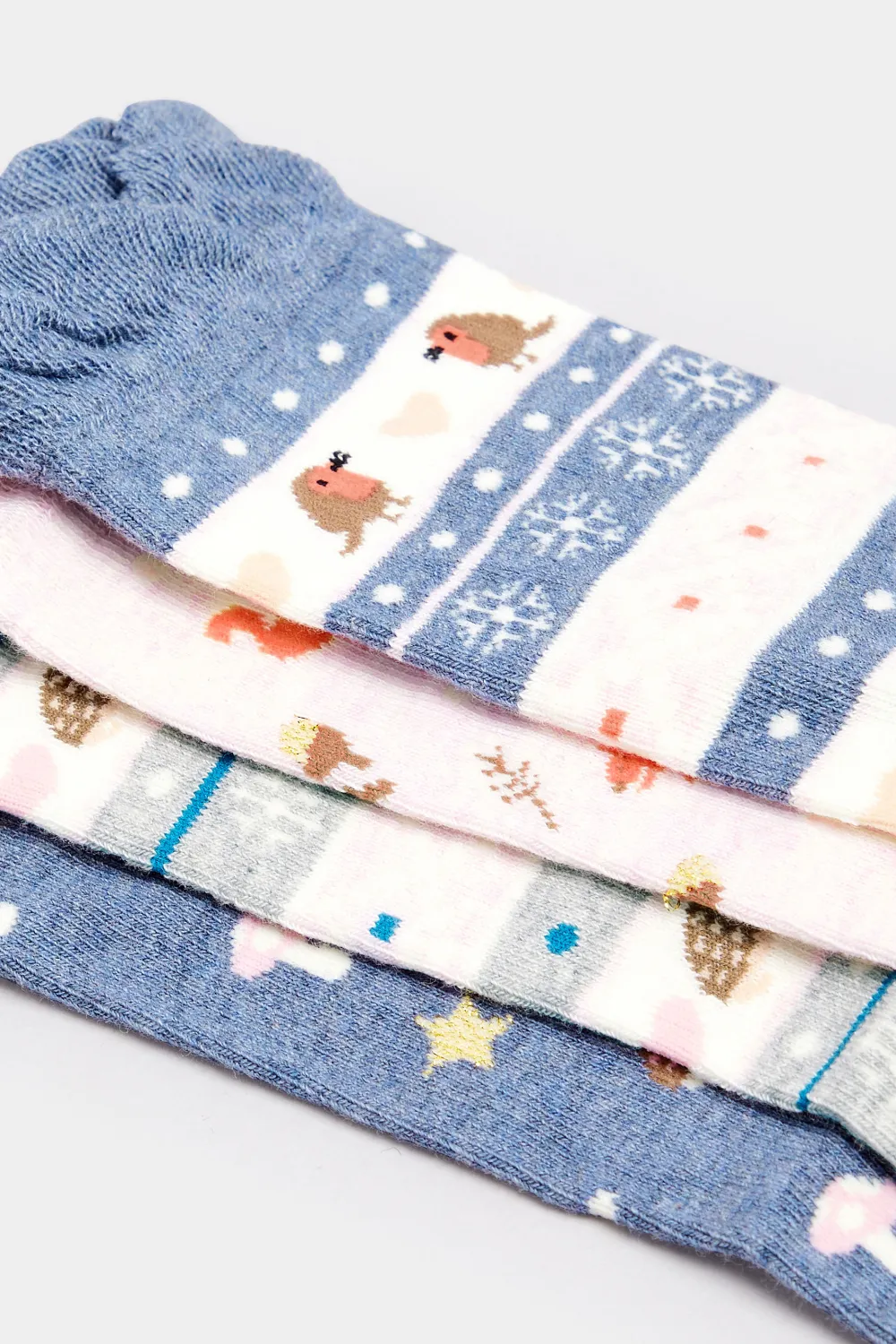 4 PACK Blue Fairisle Print Ankle Socks