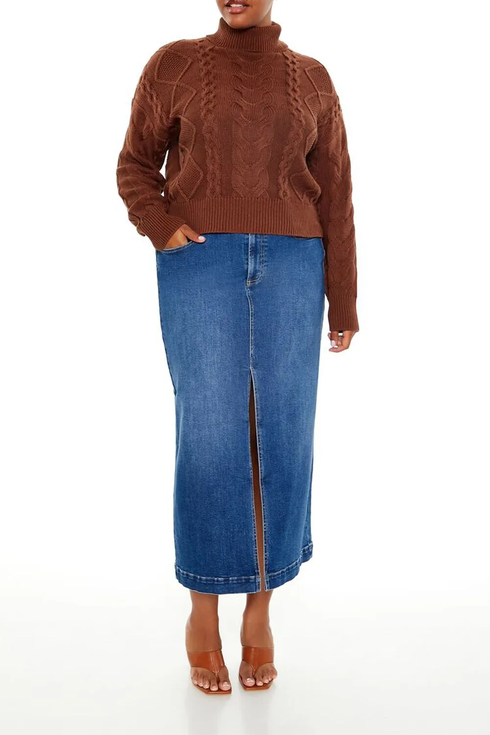 Plus Size Cable Knit Turtleneck Sweater