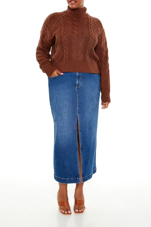 Plus Size Cable Knit Turtleneck Sweater