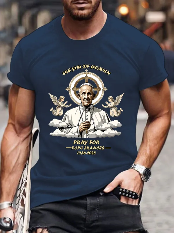 Men's See You In Heaven Pray For Pf 1936-2025 Print Short Sleeve Round Neck Cotton T-Shirt
