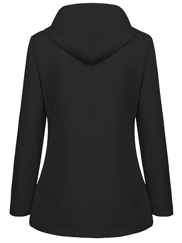 Women's Winter Coat Hoodie Jacket Windproof Warm Street Sport Daily Wear Vacation Button Pocket Drawstring with Pockets Single Breasted Hoodie Fashion Daily Plush Street Style Solid Color Regular Fit