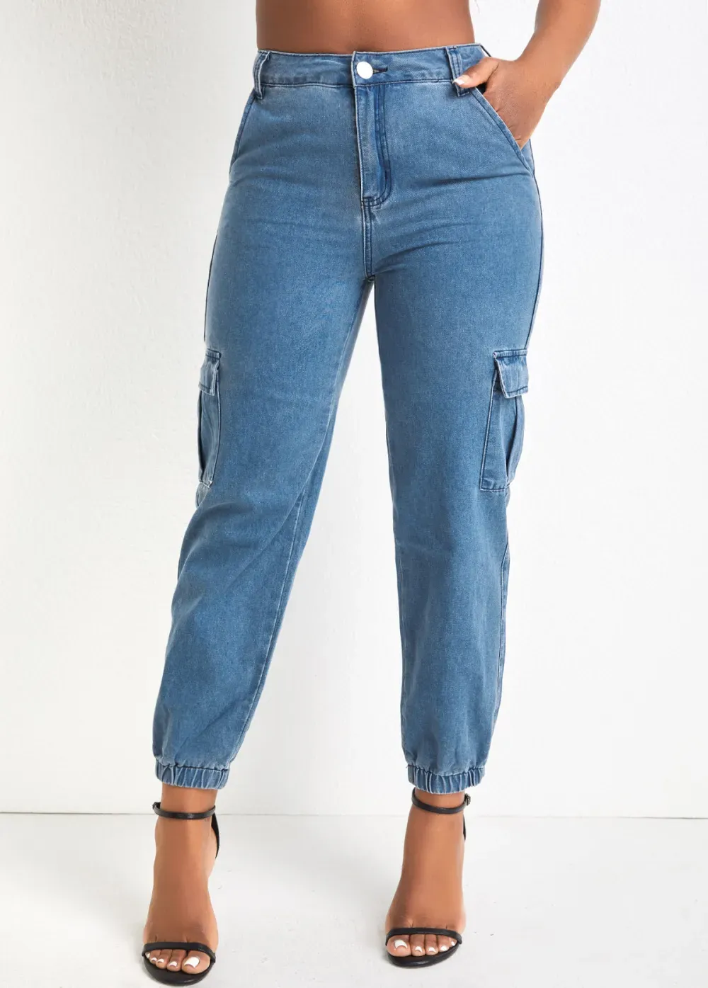 Denim Blue Pocket Jogger Zipper Fly Pants