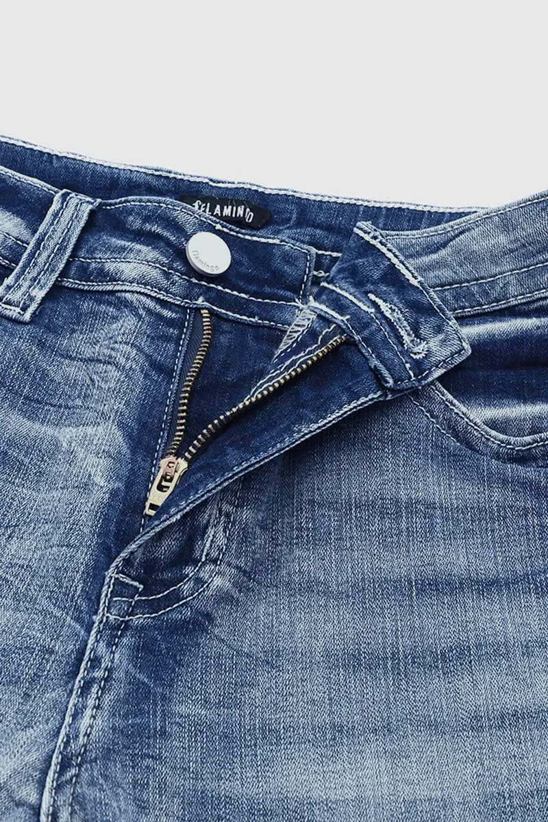 Pocket Detail Mid Rise Straight Leg Jeans