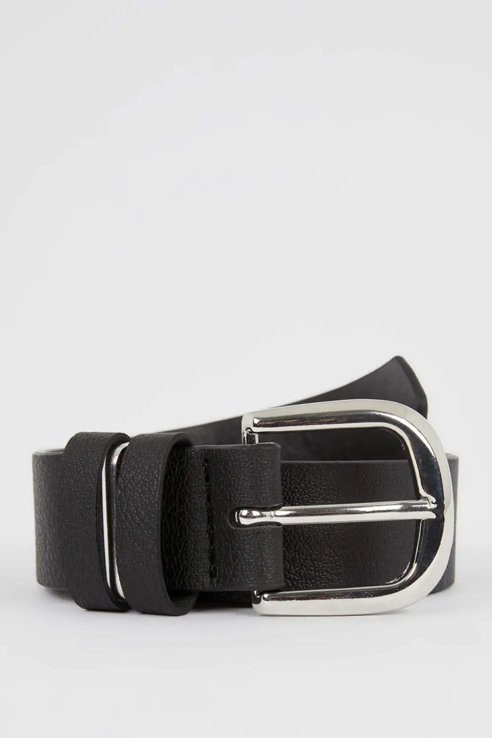 Black Leather Belt With Rectangular Metal Buckle