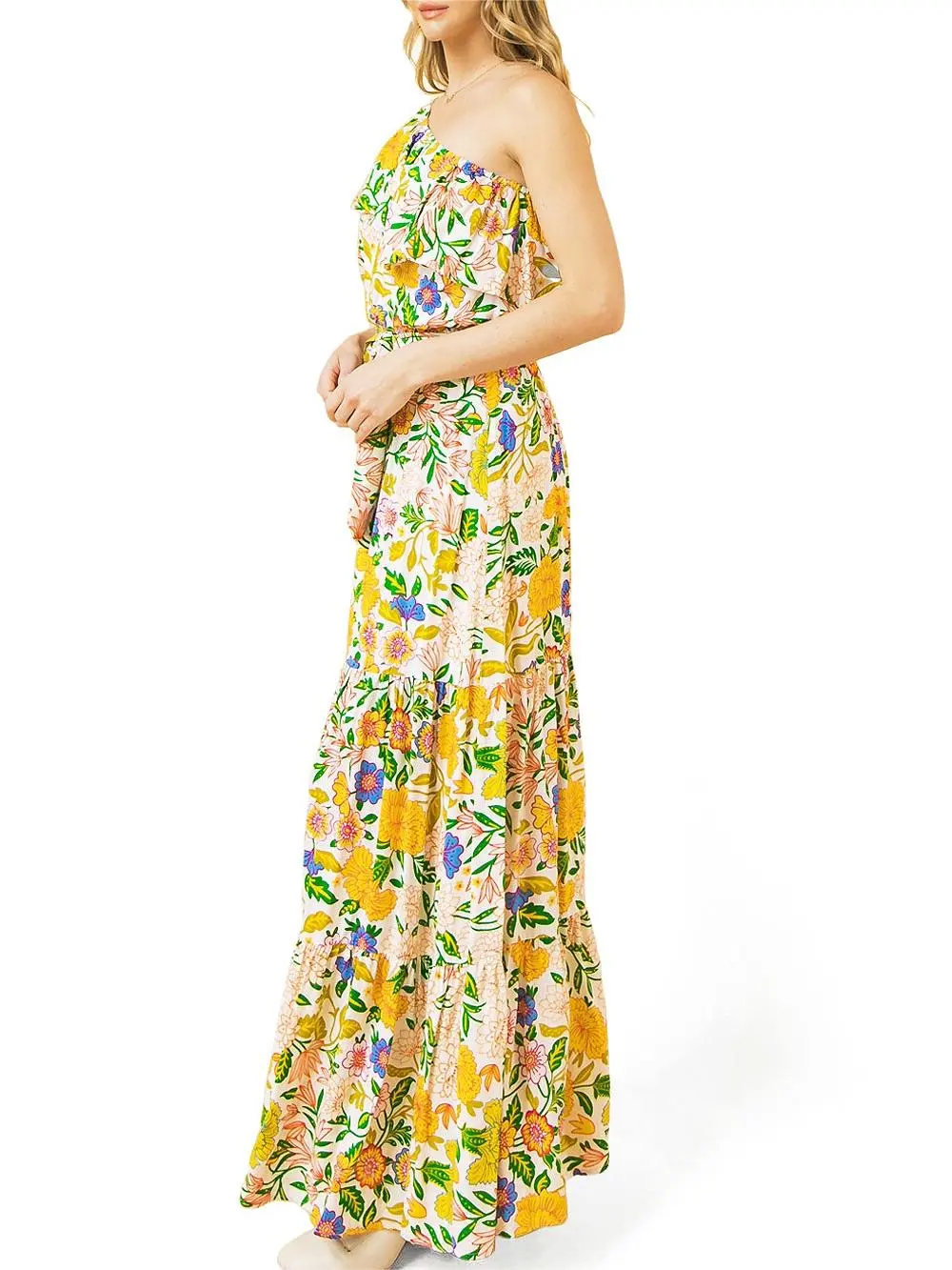 Ruffled One Shoulder Maxi Dress