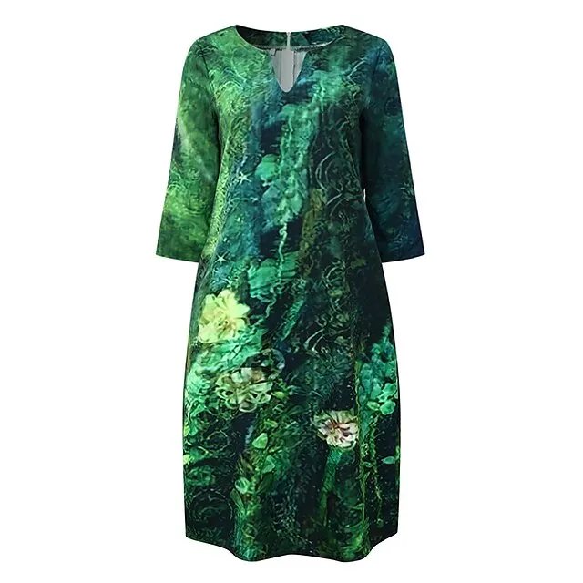 Women‘s Casual Dress Ethnic Dress Shift Dress Midi Dress Leopard Black White Half Sleeve Floral Print Summer Spring V Neck Basic Daily Vacation Weekend 2023 S M L XL XXL 3XL