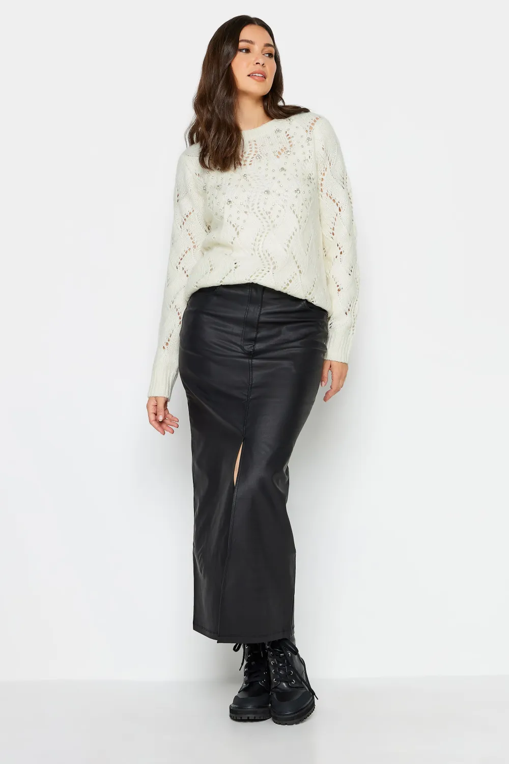 LTS Tall White Embellished Jumper