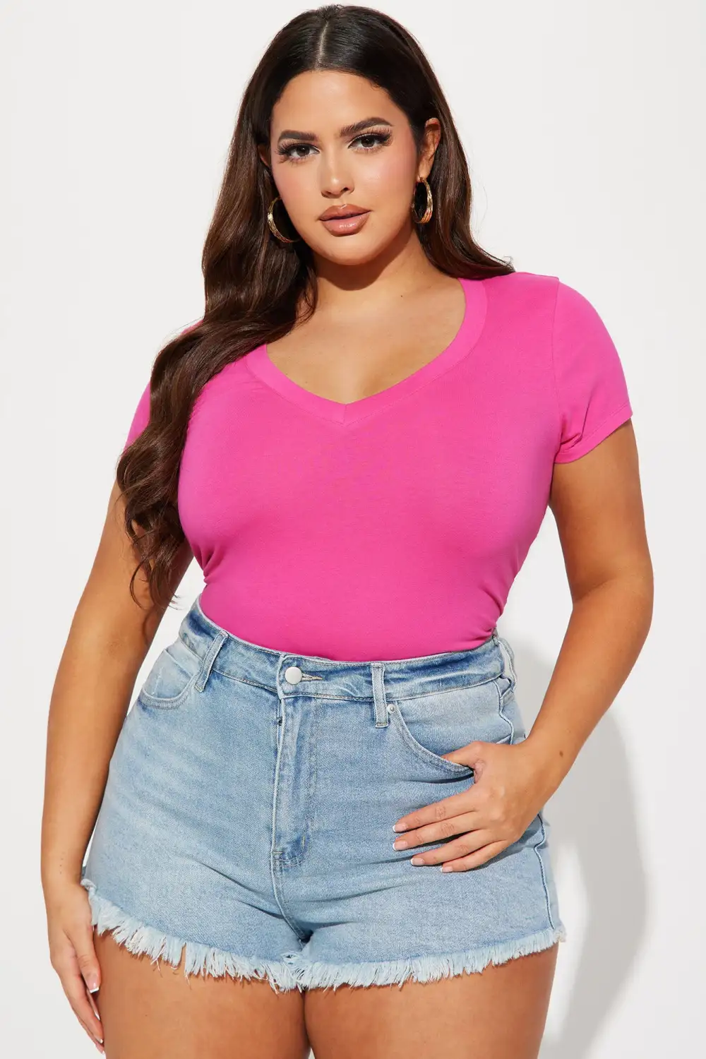 Carla Basic V Tee - Fuchsia