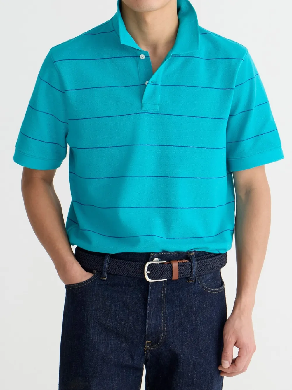 Turquoise Striped Short Sleeve Polo Shirt