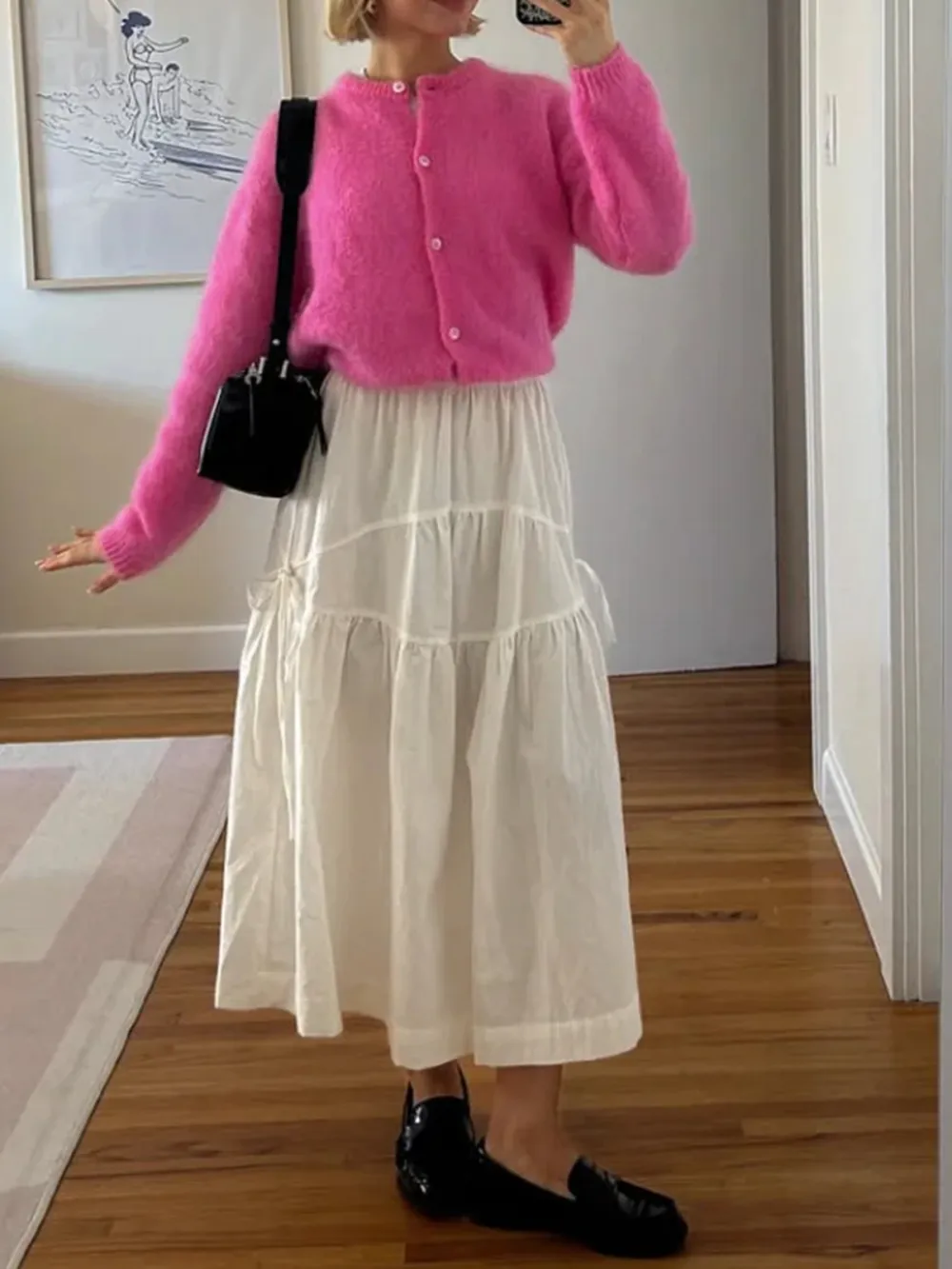 Casual Style Cardigan Rose Pink