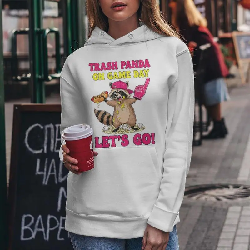 Trash Panda On Game Day Vibes Retro Baseball Raccoon Hotdog Women Hoodie