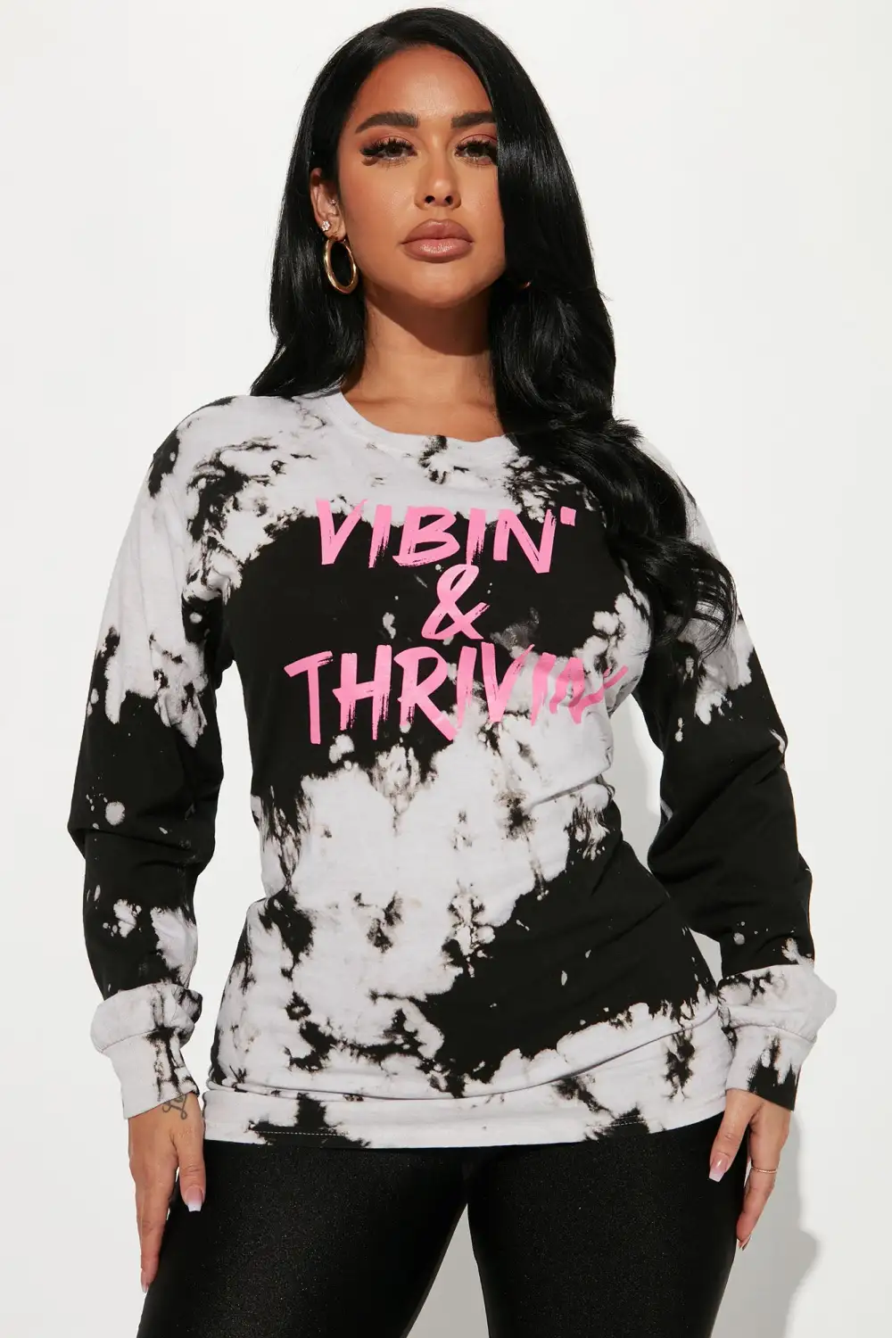 Positive Vibin' Tie Dye Long Sleeve Top - Black/combo