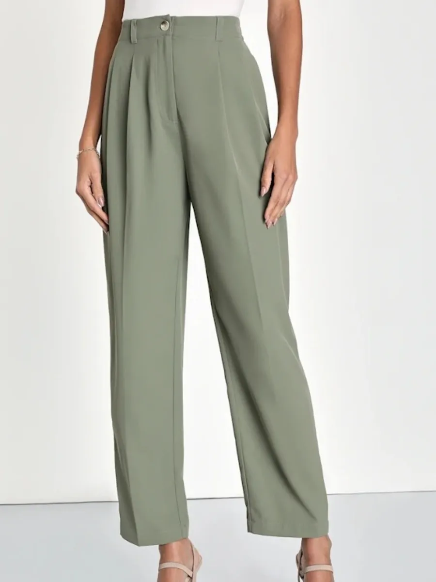 Pleated Straight Leg Pants