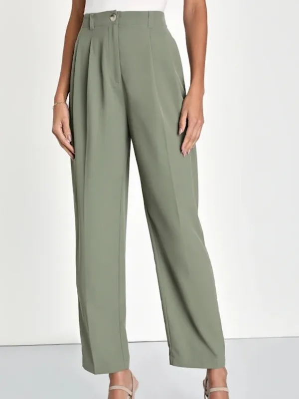 Pleated Straight Leg Pants