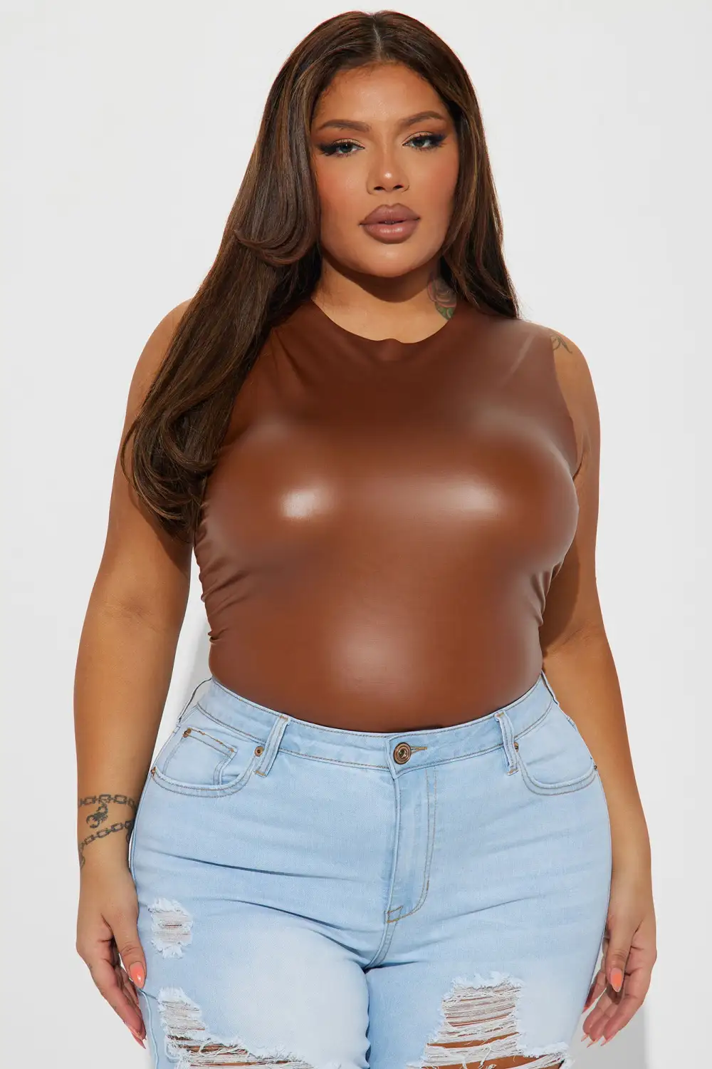 Priscilla PU Leather Top - Cognac