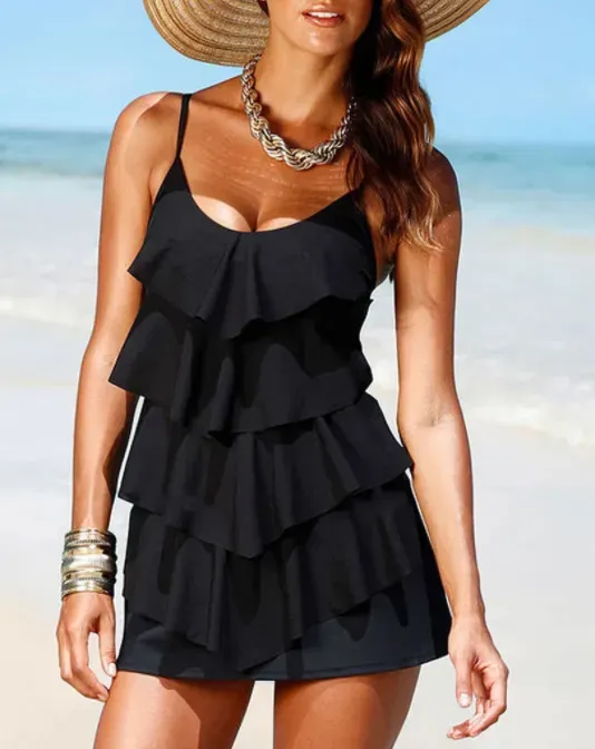 Bohemia solid ruffle Tankini Sets