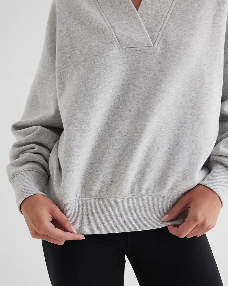 Relaxed V-Neck Fleece Polo Sweatshirt