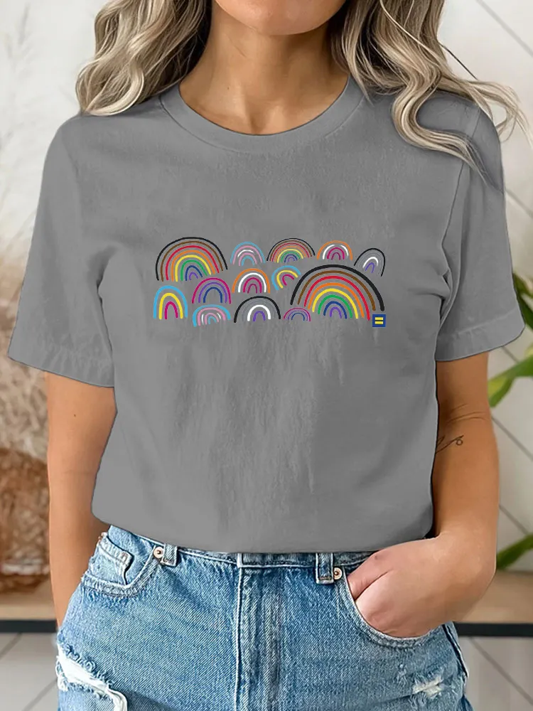 Pure Cotton Round-Neck Short-Sleeved Shirt LGBTQ+ Rainbows T-Shirt
