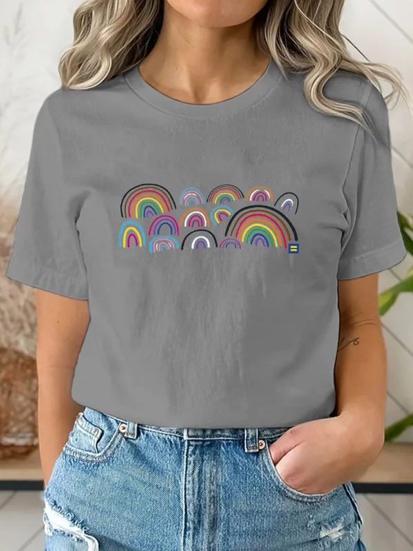 Pure Cotton Round-Neck Short-Sleeved Shirt LGBTQ+ Rainbows T-Shirt