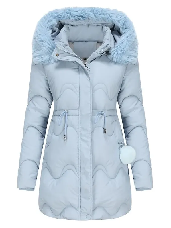 Women's Parka Puffer Jacket Winter Coat Thermal Warm Heated Coat with Removable Fur Collar Drawstring Zip up Hooded Coat Fall Outerwear with Pockets Classic Long Sleeve Light Blue Pink Black