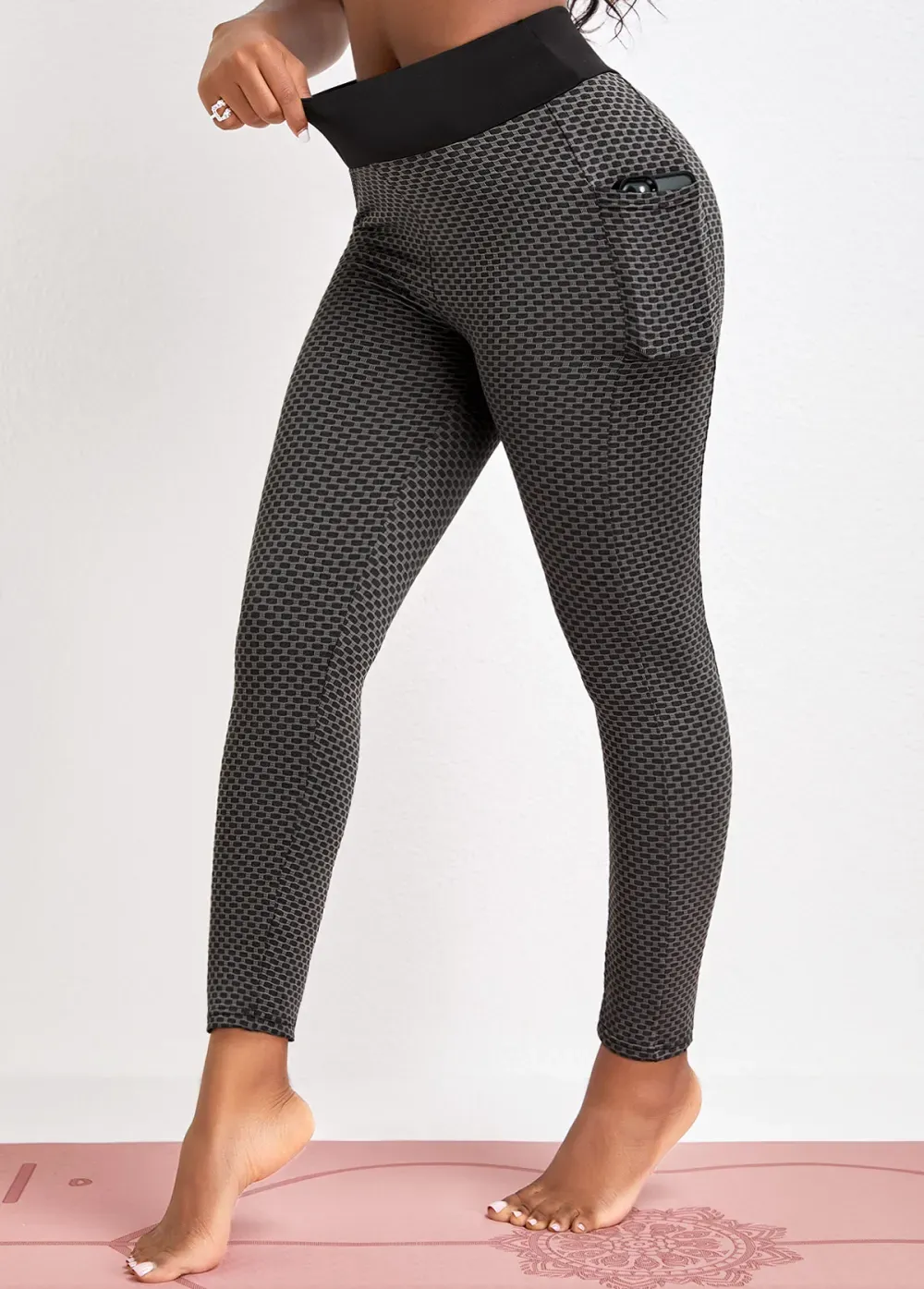 Black Pocket Skinny Elastic Waist High Waisted Pants