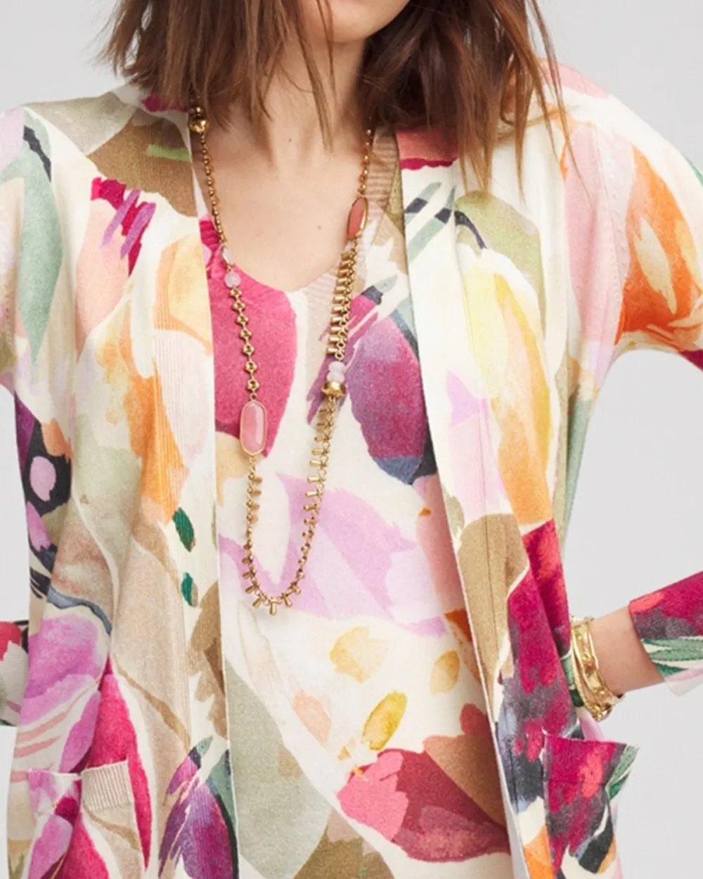 Floral Open-Front Cardigan