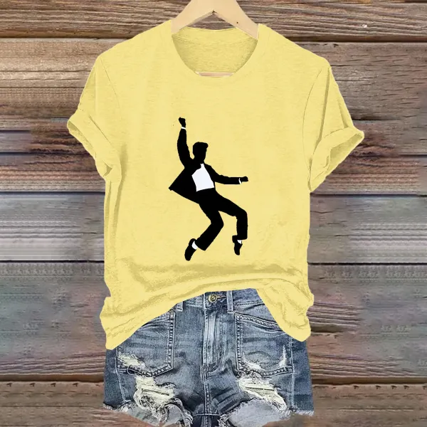 Women's The King People Silhouette Print Short Sleeve Round Neck Cotton T-Shirt